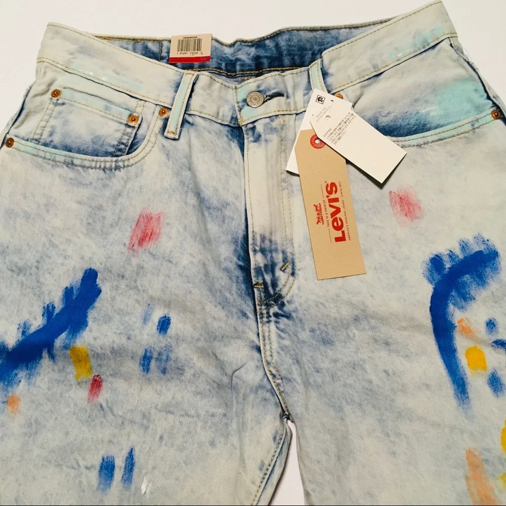 NWT Levi’s 569 Loose Straight Unique Paint Denim Jean Shorts Men's Size 31 NEW - Picture 2 of 12